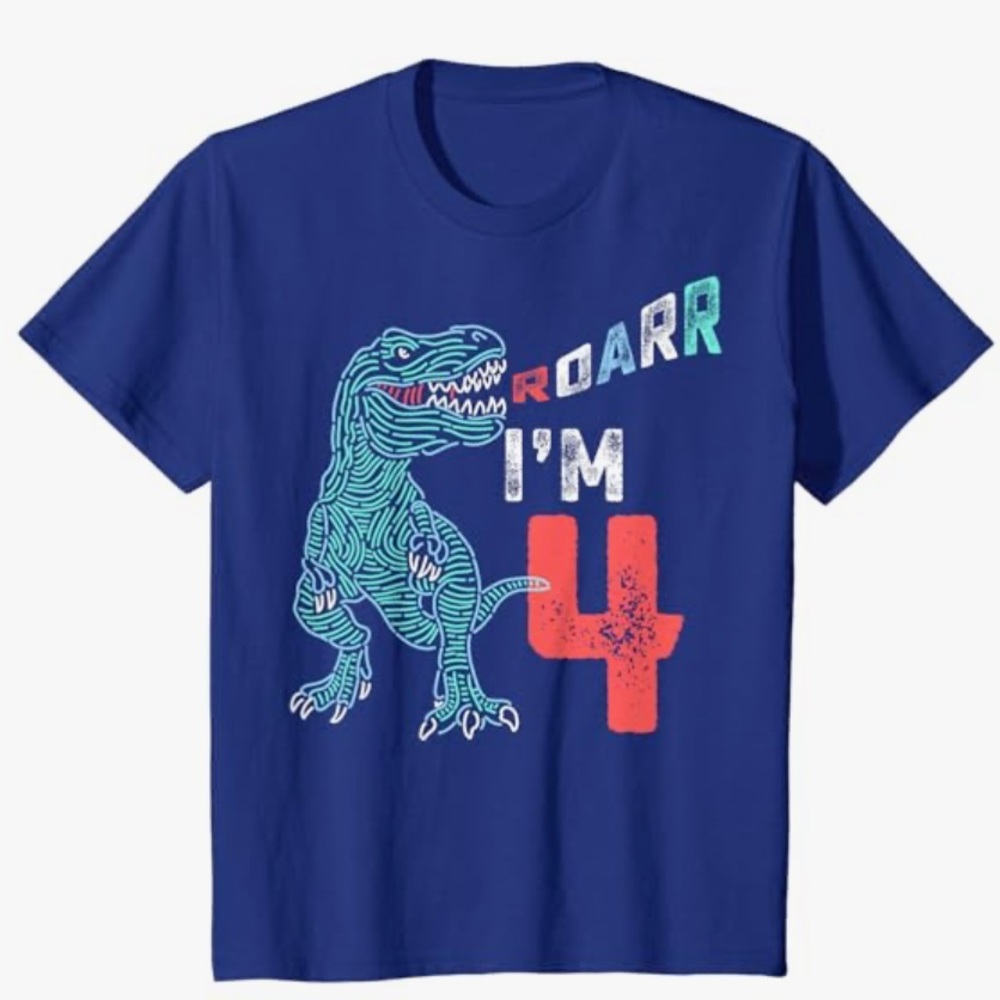 NEW Roar I’m 4 Dinosaur T-Rex Birthday Toddler Boy Tee Shirt Size 4T Cotton